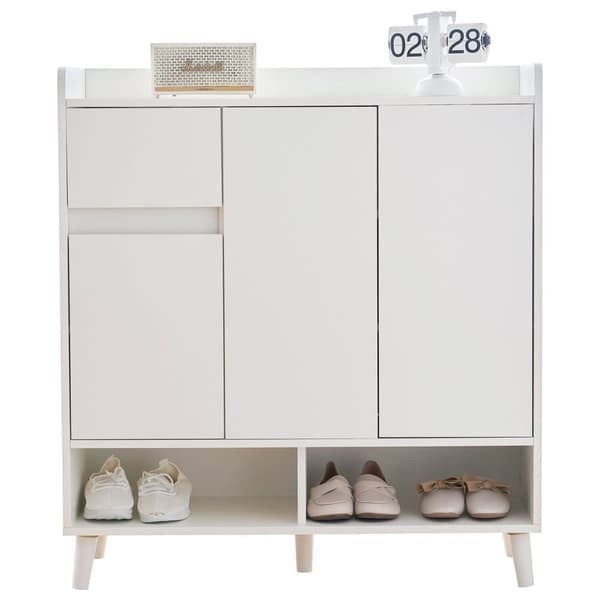 Skoskab med justerbare hylder – Minimalistisk opbevaring til entré med ben i massivt træ – 99x90x35 cm