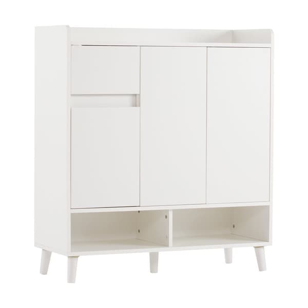 Skoskab med justerbare hylder – Minimalistisk opbevaring til entré med ben i massivt træ – 99x90x35 cm
