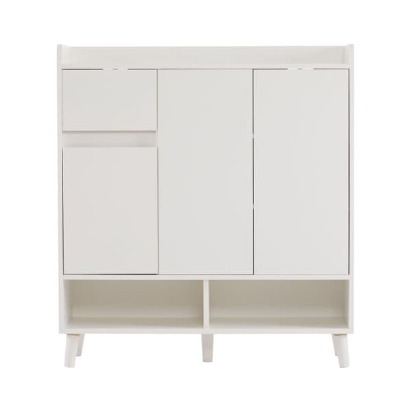 Skoskab med justerbare hylder – Minimalistisk opbevaring til entré med ben i massivt træ – 99x90x35 cm