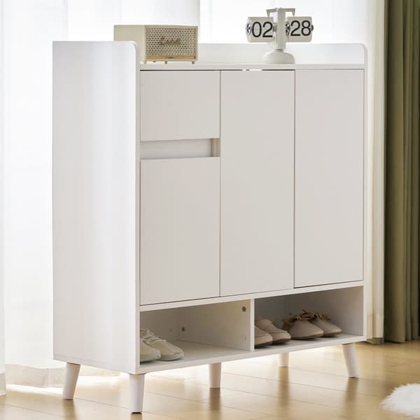 Skoskab med justerbare hylder – Minimalistisk opbevaring til entré med ben i massivt træ – 99x90x35 cm