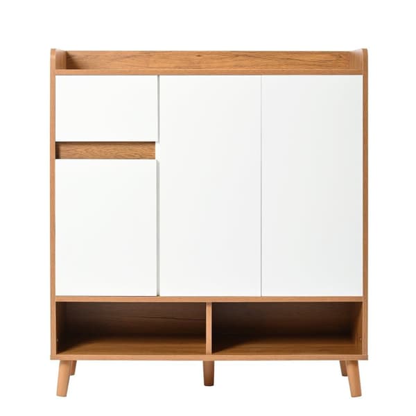 Kenkäkaappi / senkki / säilytyskaappi säädettävillä hyllyillä – Minimalistinen valkoinen allaskaappi massiivipuisilla jaloilla – 99x90x35 cm