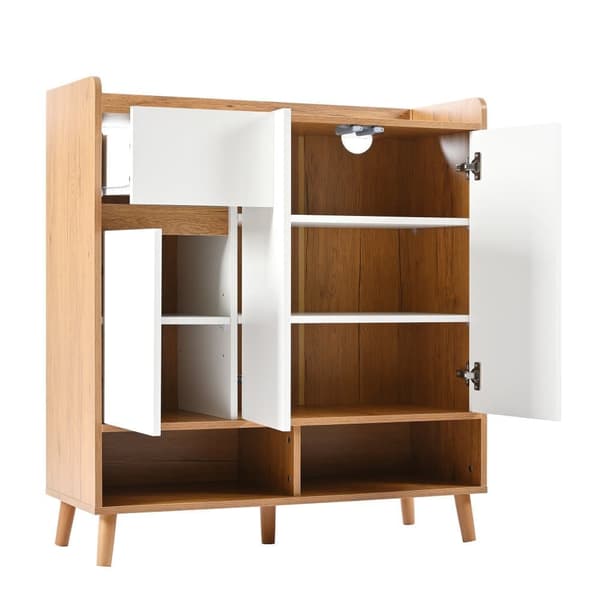 Kenkäkaappi / senkki / säilytyskaappi säädettävillä hyllyillä – Minimalistinen valkoinen allaskaappi massiivipuisilla jaloilla – 99x90x35 cm