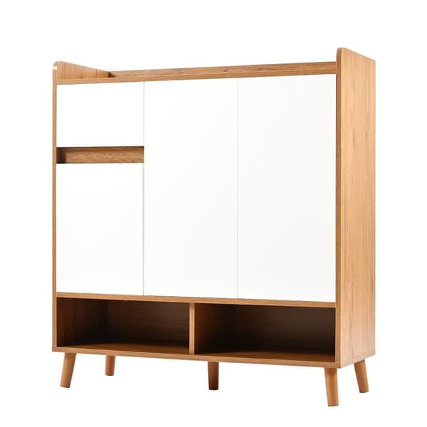 Kenkäkaappi / senkki / säilytyskaappi säädettävillä hyllyillä – Minimalistinen valkoinen allaskaappi massiivipuisilla jaloilla – 99x90x35 cm