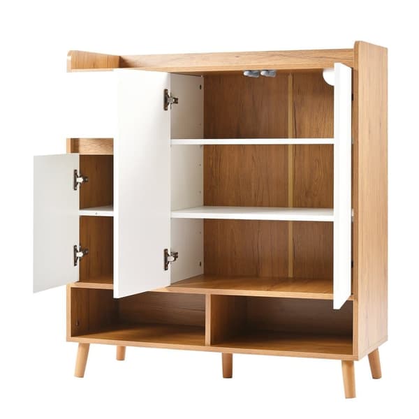 Kenkäkaappi / senkki / säilytyskaappi säädettävillä hyllyillä – Minimalistinen valkoinen allaskaappi massiivipuisilla jaloilla – 99x90x35 cm