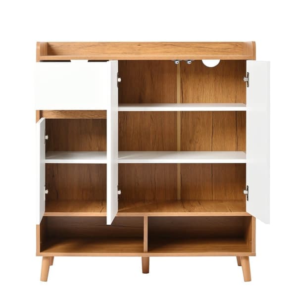 Kenkäkaappi / senkki / säilytyskaappi säädettävillä hyllyillä – Minimalistinen valkoinen allaskaappi massiivipuisilla jaloilla – 99x90x35 cm