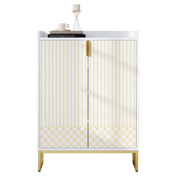 Moderne skoskab 75x37x105 cm - Metalfødder - Opbevaringsmøbler - Med 2 låger - Hvid