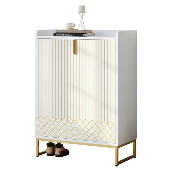 Moderne skoskab 75x37x105 cm - Metalfødder - Opbevaringsmøbler - Med 2 låger - Hvid
