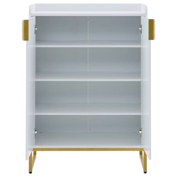 Moderne skoskab 75x37x105 cm - Metalfødder - Opbevaringsmøbler - Med 2 låger - Hvid