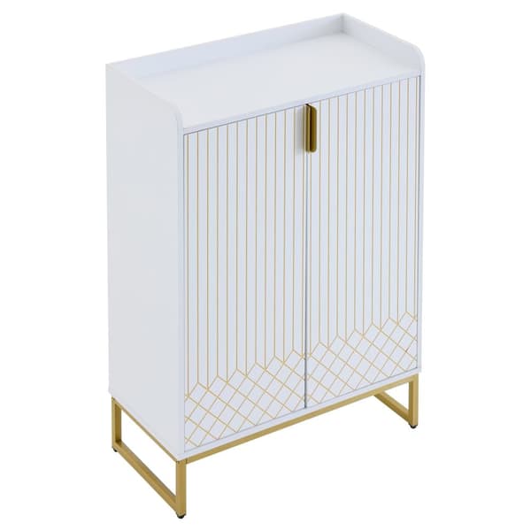 Moderne skoskab 75x37x105 cm - Metalfødder - Opbevaringsmøbler - Med 2 låger - Hvid