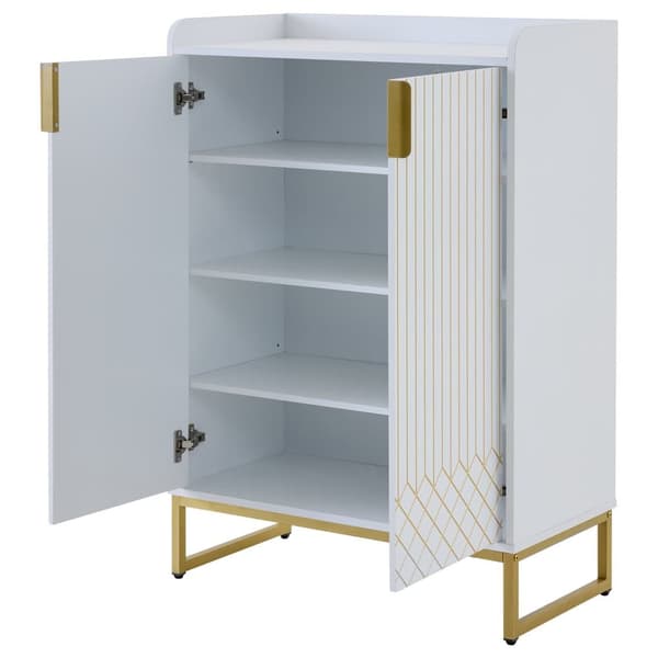 Moderne skoskab 75x37x105 cm - Metalfødder - Opbevaringsmøbler - Med 2 låger - Hvid