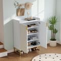 Miniatyrbillede 2 af 10: Moderne skoskab 75x37x105 cm - Metalfødder - Opbevaringsmøbler - Med 2 låger - Hvid