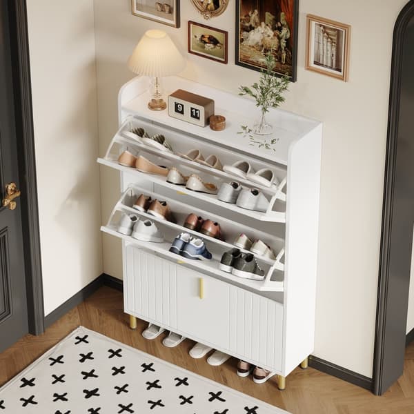 Skoskåp 80x23,5x123,5 cm - med 3 klaffar - med 6 justerbara fack - vitt