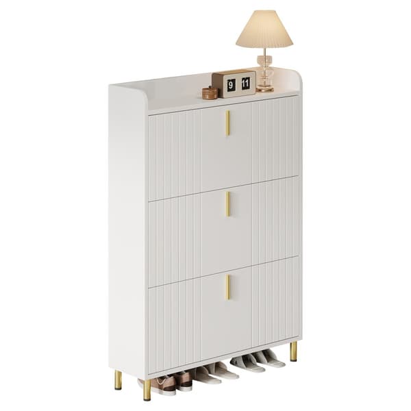 Skoskåp 80x23,5x123,5 cm - med 3 klaffar - med 6 justerbara fack - vitt