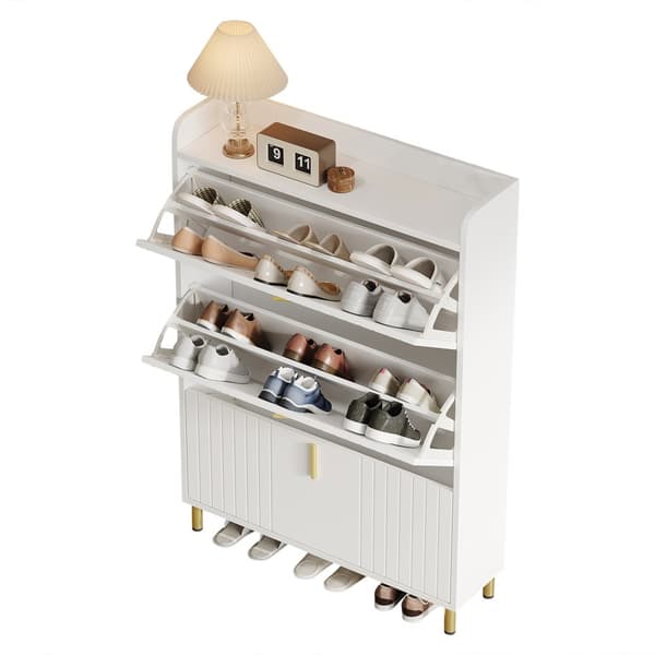 Skoskåp 80x23,5x123,5 cm - med 3 klaffar - med 6 justerbara fack - vitt