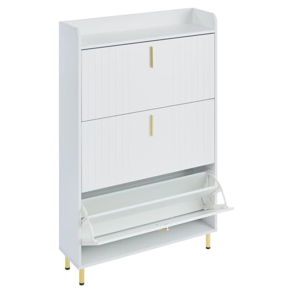 Skoskåp 80x23,5x123,5 cm - med 3 klaffar - med 6 justerbara fack - vitt