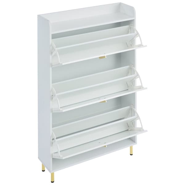 Skoskåp 80x23,5x123,5 cm - med 3 klaffar - med 6 justerbara fack - vitt