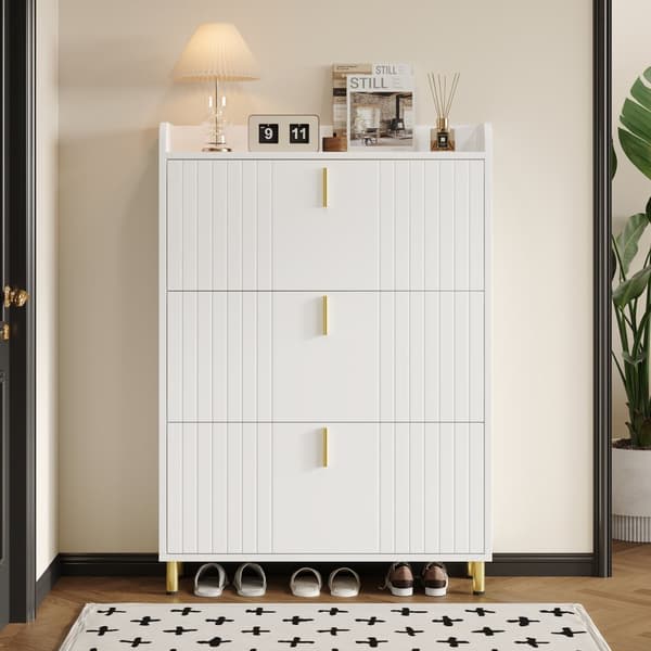 Skoskåp 80x23,5x123,5 cm - med 3 klaffar - med 6 justerbara fack - vitt