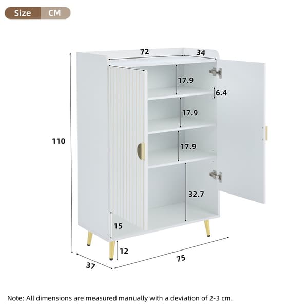 Skoskab 75 x 37 x 110 cm - Skohylde i 3 lag - Åben bundskuffe - Med 2 låger - Hvid