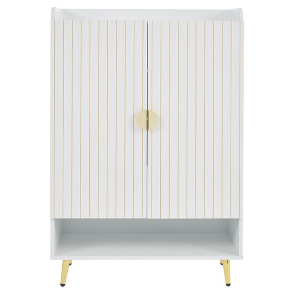 Skoskab 75 x 37 x 110 cm - Skohylde i 3 lag - Åben bundskuffe - Med 2 låger - Hvid