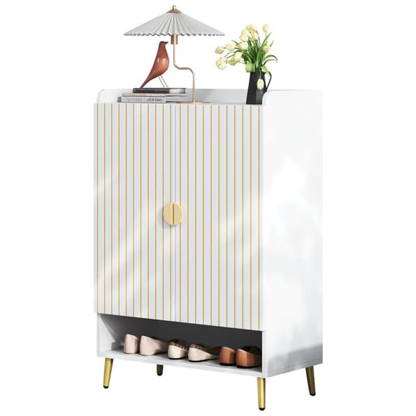 Skoskab 75 x 37 x 110 cm - Skohylde i 3 lag - Åben bundskuffe - Med 2 låger - Hvid