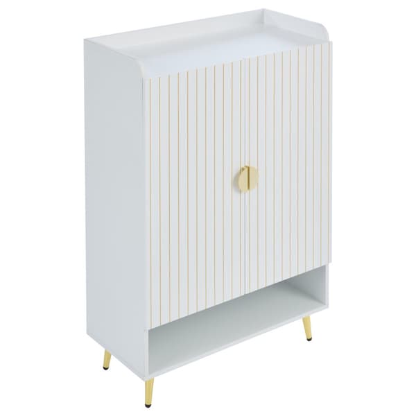 Skoskab 75 x 37 x 110 cm - Skohylde i 3 lag - Åben bundskuffe - Med 2 låger - Hvid