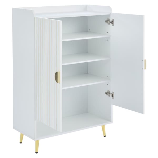 Skoskab 75 x 37 x 110 cm - Skohylde i 3 lag - Åben bundskuffe - Med 2 låger - Hvid