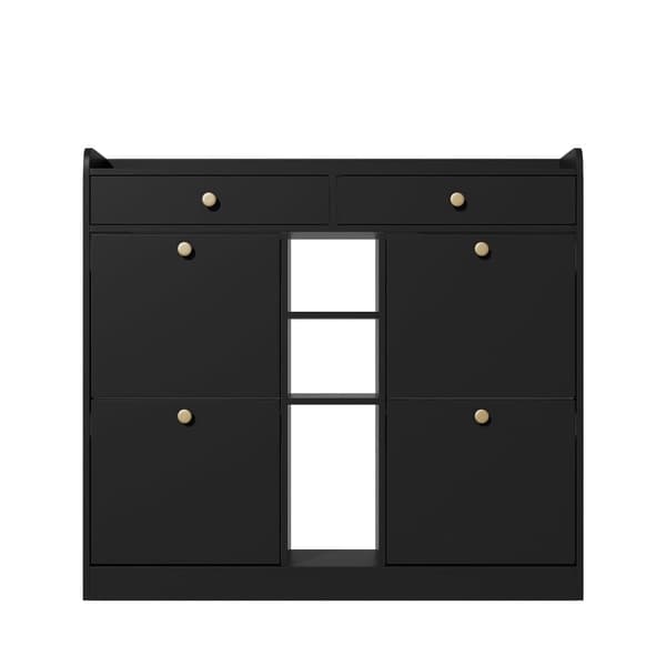 Skoskab 110 x 26 x 100 cm - 4 låger - 2 skuffer - 3 åbne rum - sort