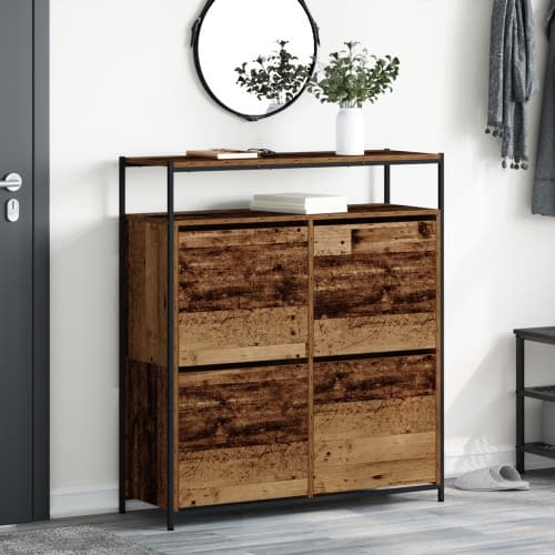 Skoskåp med 4 Flip-Lådor Gammalt Trä 100x34x112 cm