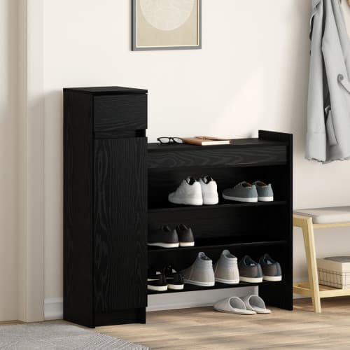 Skåp för skor Svart ek 100,5x28x100 cm Konstruerat trä