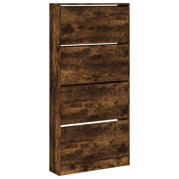Skoskåp med 4 flip-lådor rökfärgad ek 80x21x163,5 cm