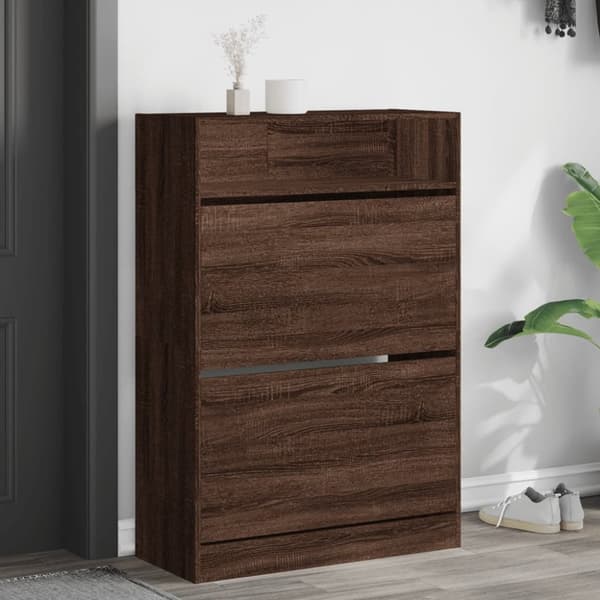 Skoskåp med 2 flip-lådor brun ek 80x34x116 cm
