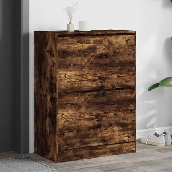 Skoskåp med 2 flip-lådor rökfärgad ek 80x42x108 cm