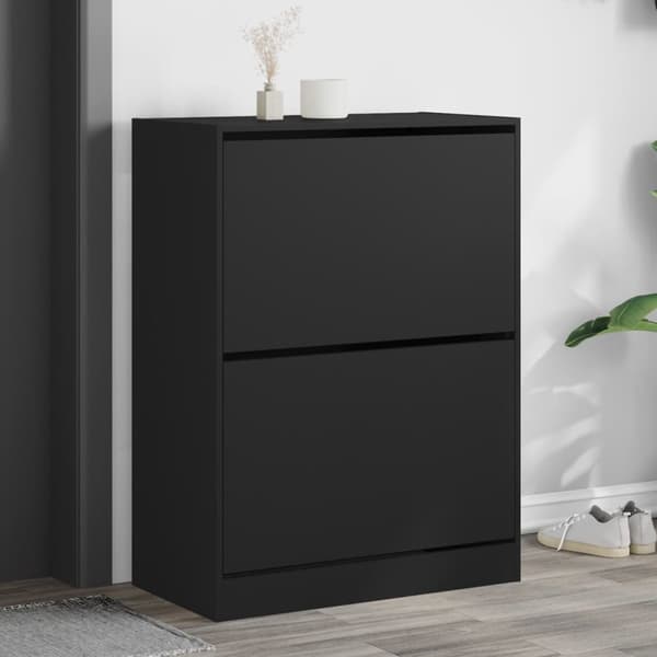Skoskåp med 2 flip-lådor svart 80x42x108 cm