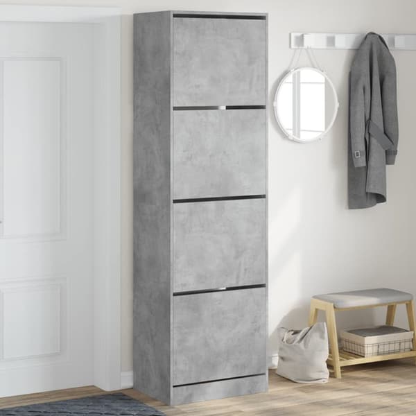 Skoskåp med 4 flip-lådor betonggrå 60x42x204 cm