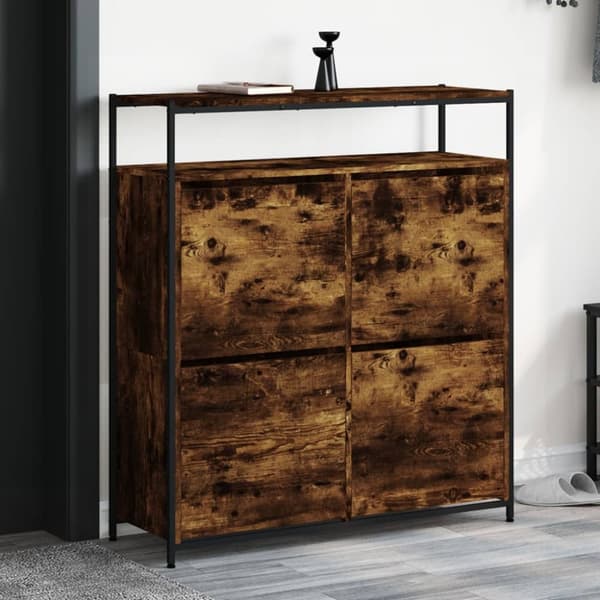 Skoskåp med 4 flip-lådor rökfärgad ek 100x34x112 cm