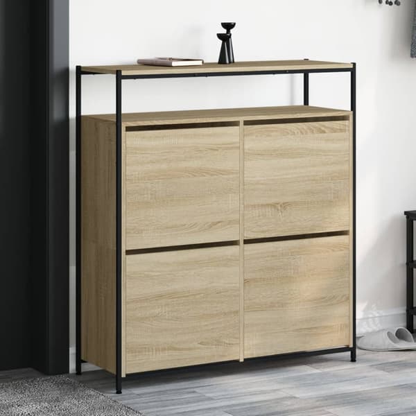 Skoskåp med 4 flip-lådor sonoma-ek 100x34x112 cm