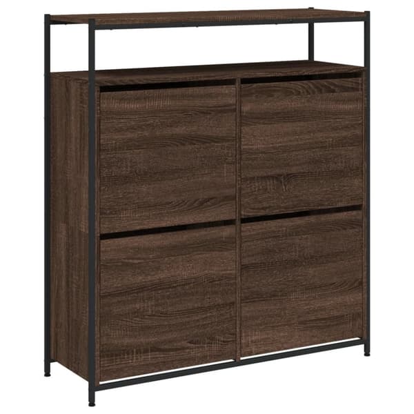 Skoskåp med 4 flip-lådor brun ek 100x34x112 cm