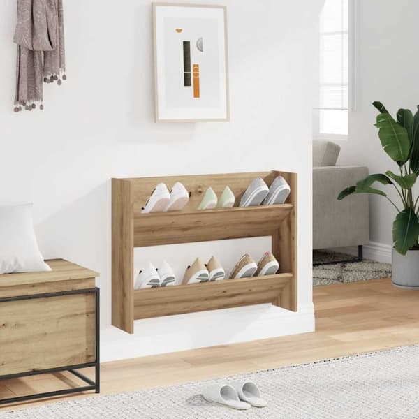 Väggmonterat skoställ artisan ek 80x18x60 cm konstruerat trä