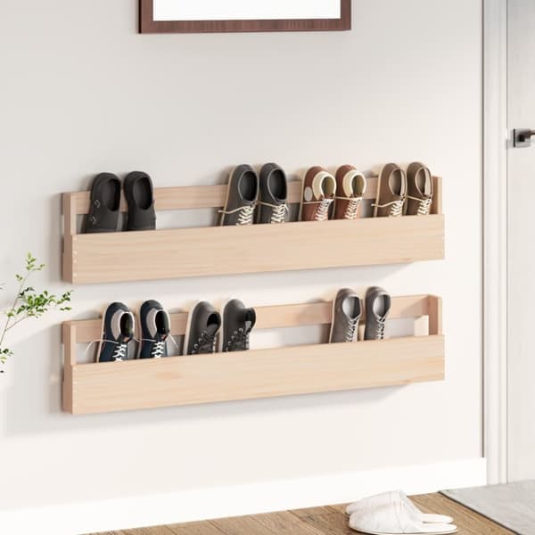 Väggmonterade skoställ 2 st 110x9x23 cm massivt furu