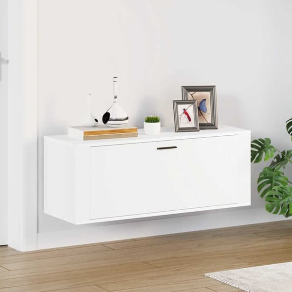 Väggmonterat skoställ vit 100x35x38 cm konstruerat trä