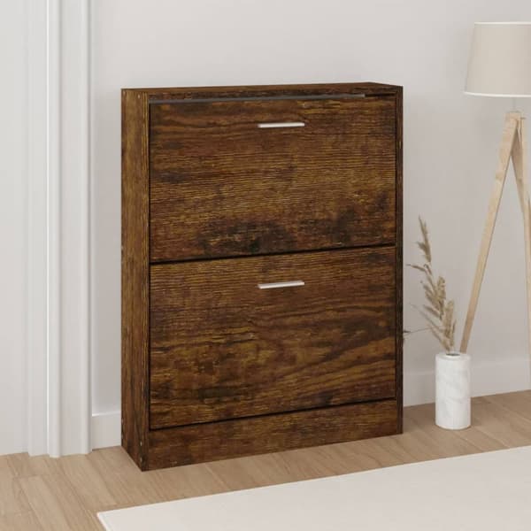 Skoställ rökfärgad ek 59x17x81 cm konstruerat trä