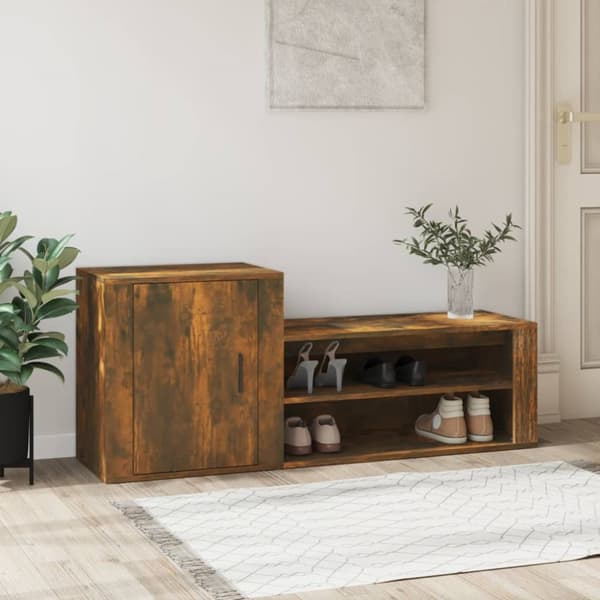 Skoställ rökfärgad ek 130x35x54 cm konstruerat trä