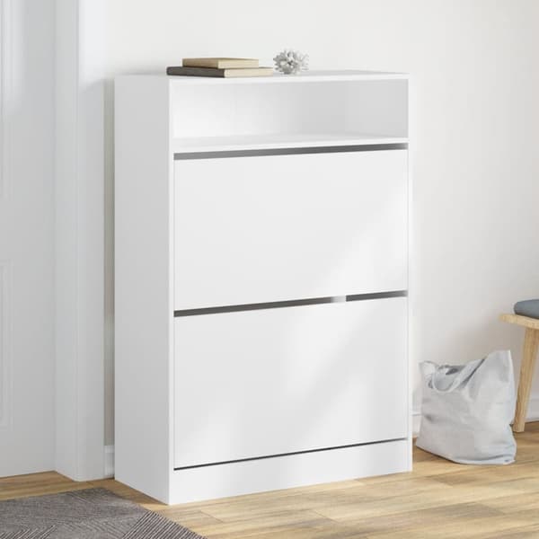 Skoskåp med 2 flip-lådor vit 80x34x116 cm