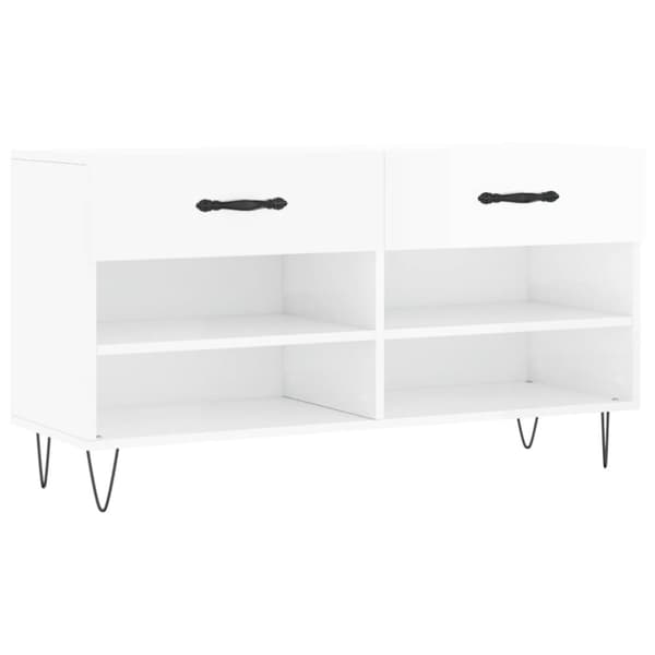 Skobänk vit högglans 102x35x55 cm konstruerat trä