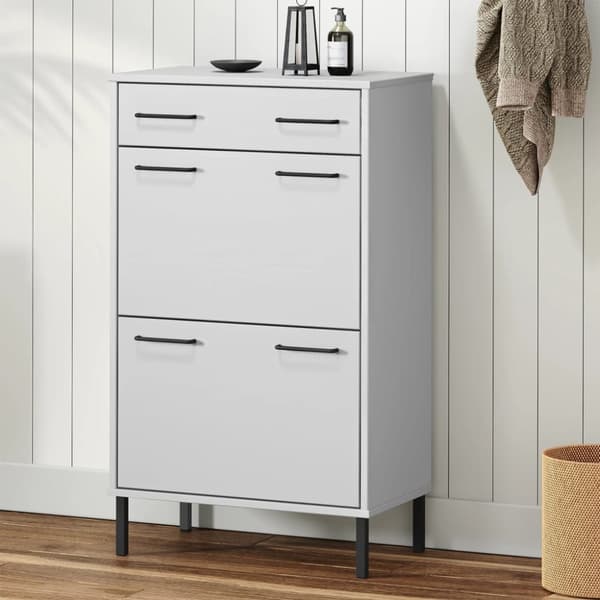 Skoskåp med metallben OSLO vit massiv furu