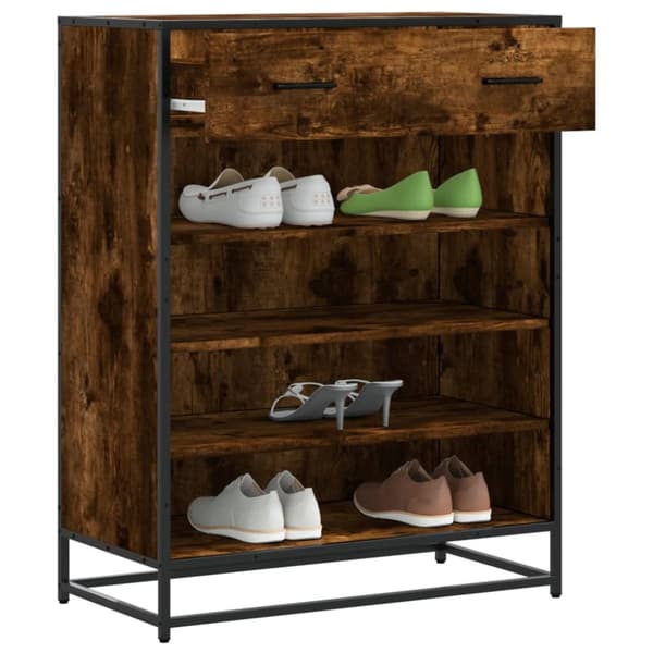 Skoskåp rökfärgad ek 75x38x97,5 cm konstruerat trä och metall