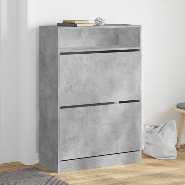 Skoskåp med 2 flip-lådor betonggrå 80x34x116 cm