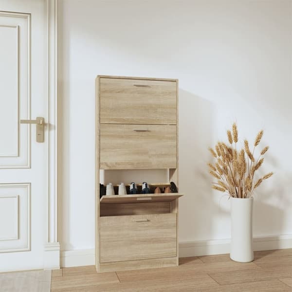 Skoskåp ek 59x17x150 cm konstruerat trä