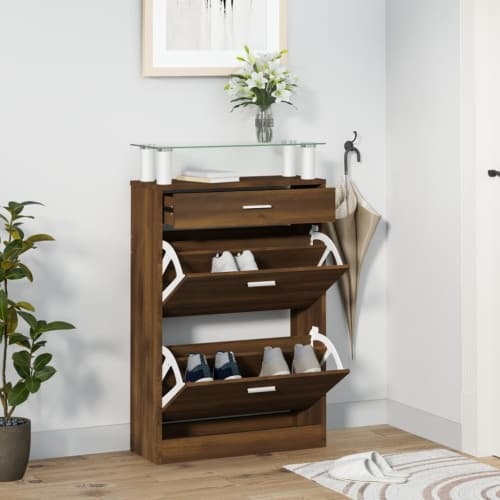 Skoskåp brun ek 63x24x104 cm konstruerat trä