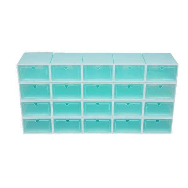 Skoopbevaringsboks, 20 PCS Organizer, Skuffedesign,grøn
